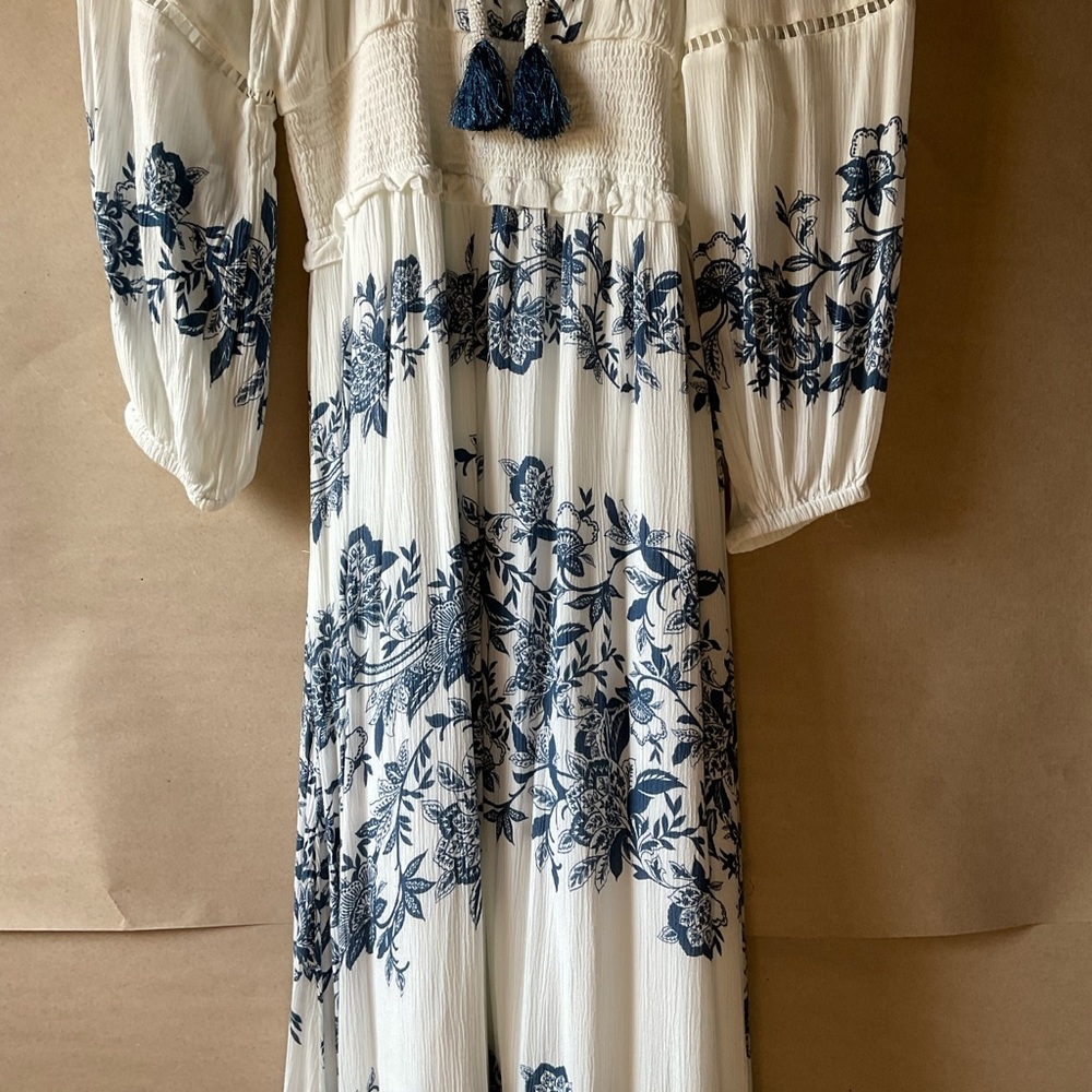 Chico's White Maxi Dress with Blue Floral Embroidery - Picture 3 of 14